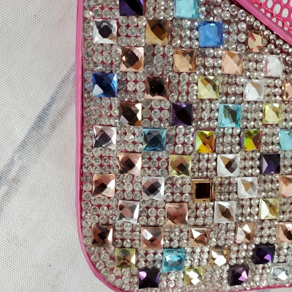 Rhinestone Embellished Crossbody Bag Pink Reptile Envelope Style Barbiecore - Picture 8 of 16